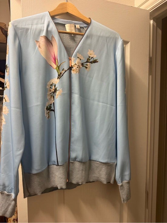 Ted Baker Tops - Size 5 Ted Baker Light Blue Floral Zip Bomber Jacket